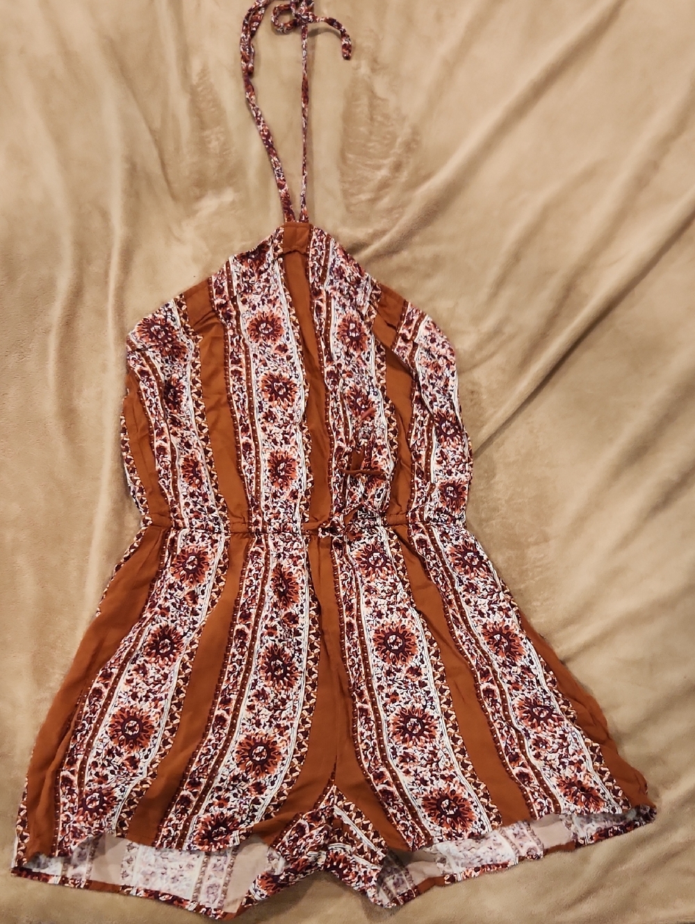 Rust and White Floral Tie-Waist Romper